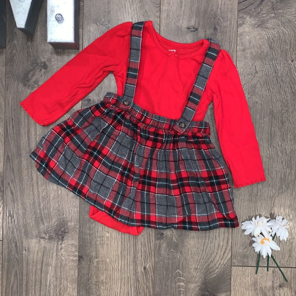 Carters 2pc Shirt & Plaid Jumper Dress Set